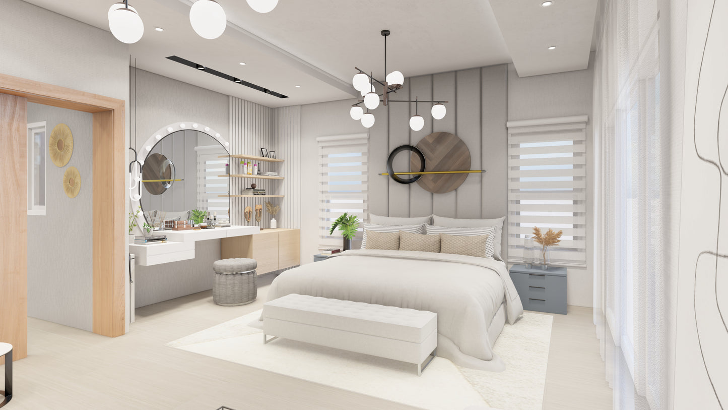 Renderizado 3D Interior de Dormitorio