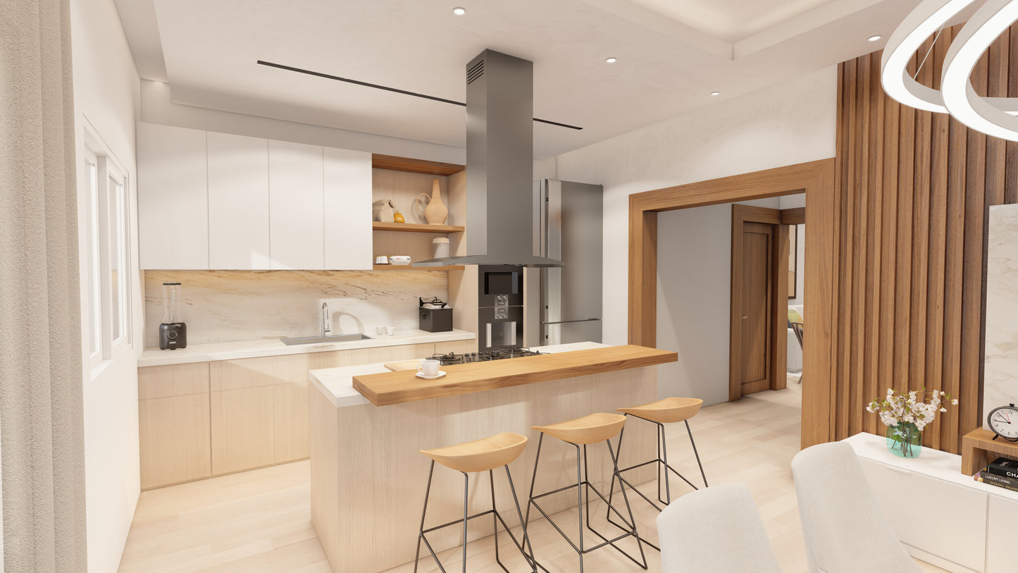 Renderizado 3D Interior de Cocina