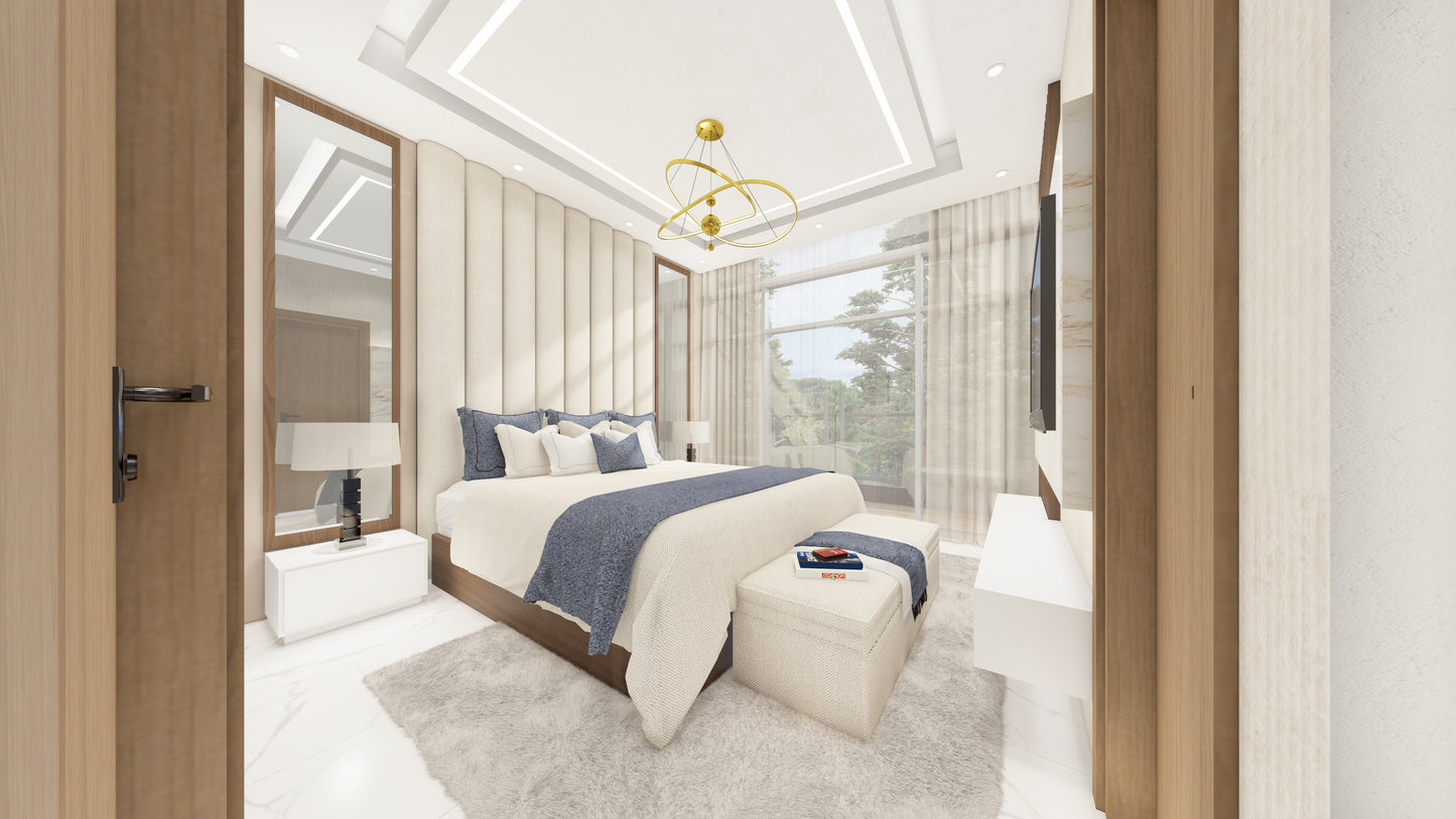 Renderizado 3D Interior de Dormitorio