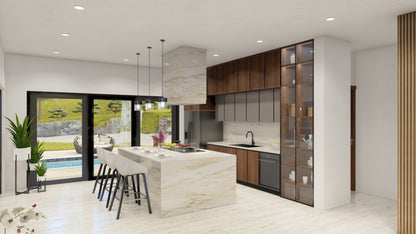 Renderizado 3D Interior de Cocina