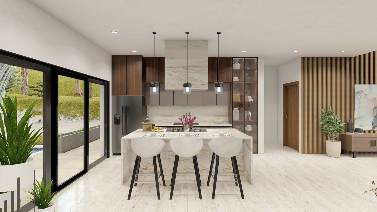 Renderizado 3D Interior de Cocina