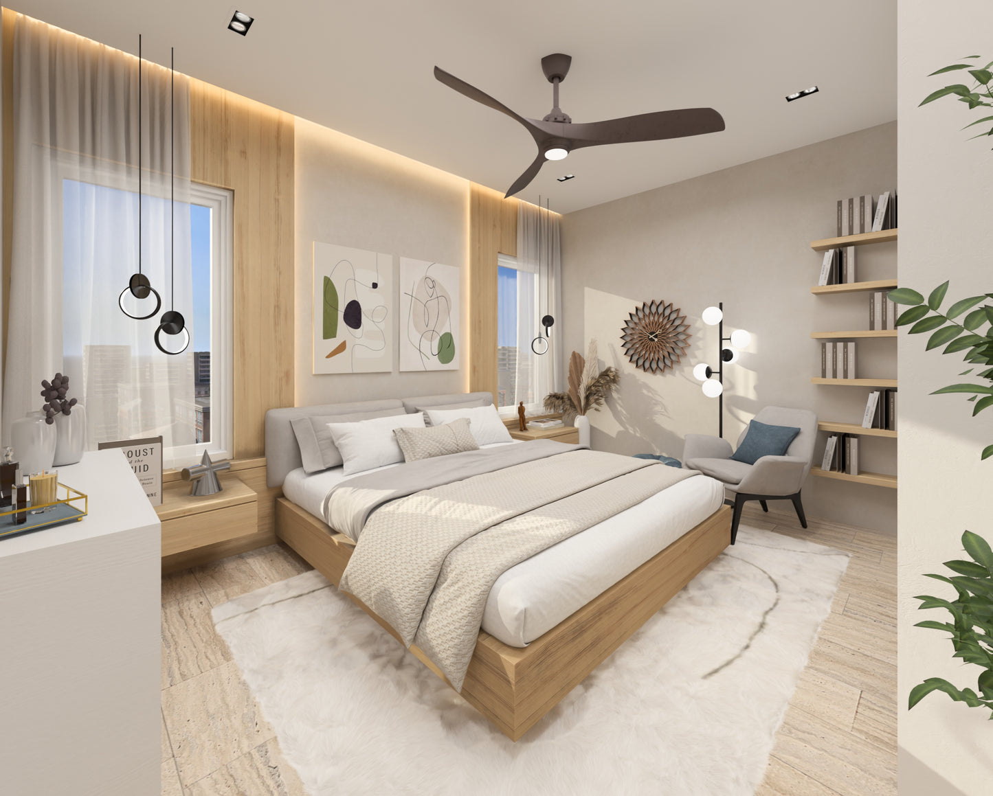 Renderizado 3D Interior de Dormitorio